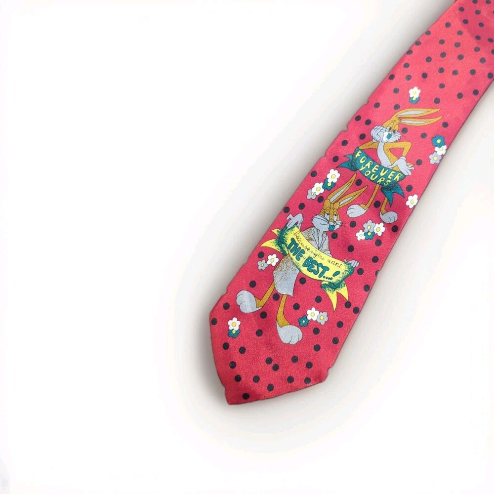 Vintage Looney Tunes Red Polka Dot Bugs And Babs Bunny Forever Yours Neck Tie
